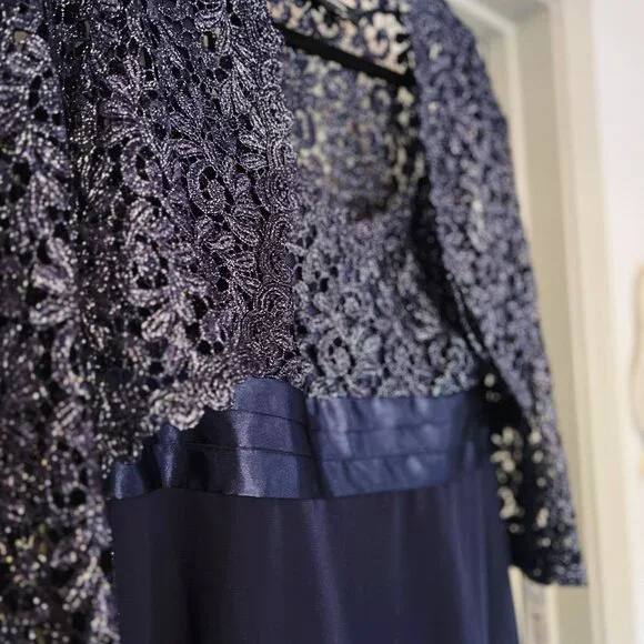 NWT RM Richards Navy Lace Jacket & Chiffon Dress Set | Size 16 - Picture 2 of 5